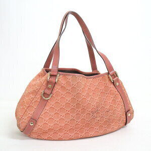 GUCCI Shoulder Bag GG Logo Suede Leather Pink
